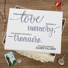 there is a card with the words love memory treasure on it next to other items