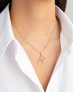 14k Gold Large Nail Initial Necklace - Zoe Lev Jewelry Nail Initial, Nails Pendant, It Day, Necklace Sizes, Initial Necklace, Timeless Pieces, Or Rose, Yellow White, Rush