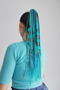 Dreadlock Ponytail Wig Blue Turquoise Braids on Hairband - Etsy Ukraine Turquoise Braids, Braids Green, Festival Braid, Rave Braids, Green Music, Ponytail Wig, Synthetic Dreadlocks