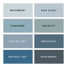 four different color palettes with the words pottery, watermark, craft fair, curiosity and indulgence