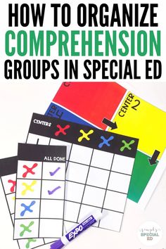 the cover of how to organize comprehension groups in special ed with markers and crayons