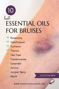 Using essential oils to treat bruises is a natural and effective method. By choosing the right oils and applying them properly, you can reduce pain, speed up healing, and improve the appearance of bruises on your body. Essential Oil For Bruising, Yarrow Essential Oil, Oils For Scars, Turmeric Essential Oil, Essential Oils Kit, Diy Essential Oil Recipes, Aromatherapy Recipes, Essential Oils Health, Using Essential Oils