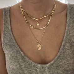 Mejuri Necklace Stack, Good Stacked Necklaces, Butterfly Necklace Stack, Stacked Gold Necklaces Layered, Necklaces Layering Gold, Gold Accessories Necklaces, Daily Necklace Stack, Yellow Gold Jewelry Aesthetic, Gold Chain Stack Women