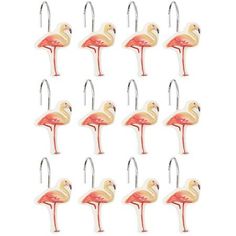 twelve flamingos with long legs are arranged in a pattern on a white background,