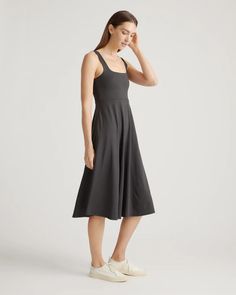 Flowknit Breeze Fit & Flare Dress Casual Fit And Flare Mid-length Midi Dress, Casual Summer Midi Dress In Elastane, Casual Solid Color Midi Dress In Elastane, Casual Midi Elastane Dress, Everyday Stretch Midi Dress, Fitted Midi-length Dress For Everyday, Spring Casual Midi Dress, Fit And Flare Elastane Midi Dress, Casual Midi Dress For Everyday