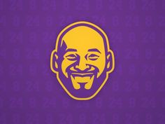 a purple and yellow background with an image of a man's face on it