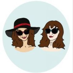 two women wearing hats and sunglasses are shown in a circular frame with the words,