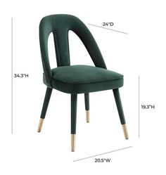 an image of a green chair with measurements