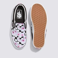 Vans Hibiscus Check Classic Slip-On Shoe Black VN0A5JLXBM8 Floral Vans, Cute Vans, Goth Shoes, Skater Shoes, New Vans, Vans Slip On, Shoe Black, Swim Suits, Off The Wall