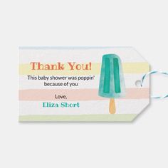 a thank card with an ice cream cone on it and the words, thank you this baby shower was poppin because of you love