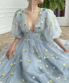 Romantic Blue Dress Teuta Matoshi Party Dress Elegant, Midi Prom Dress, Special Occasion Gowns, Wedding Reception Dress, Long Evening Dress, Reception Dress, Dress Elegant