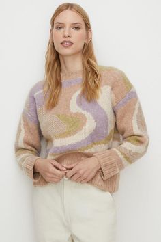 Style: Midweight JumperDesign: MarbleFabric: KnittedLength: RegularNeckline: CrewSleeve Length: Long SleeveDiscover our full range of women's knitwear Knitwear Inspiration, Jumper Style, Jacquard Sweater, Long Sleeve Jumper, Oasis Fashion, 2024 Fashion, Quick Delivery, Fashion Face, Knitwear Women