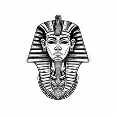 an egyptian mask in black and white with the head of an ancient pharaoh, hand drawn