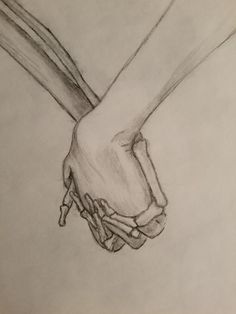 a pencil drawing of two hands holding each other's hand with their fingers together