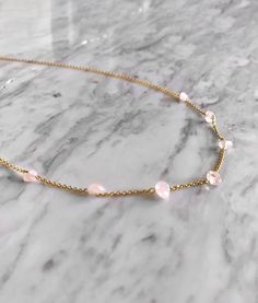 Rose. This necklace is composed of 14K gold vermeil delicate chain and tiny raw rose quartz gemstones. So pretty for everyday! It also makes a very cute gift! Available in: ❉ 14K Yellow Gold vermeil ❉ 14K Rose Gold vermeil ❉ 925 Sterling Silver You can choose between 4 chain lengths: 14 / 15 / 16 / 18 inches Not sure which length to buy? We can add a 1 inch extender chain. Just write a note at checkout! ❈ We send all our items with registered mail. ❉ Due to the organic nature of stones, there mi Raw Rose Quartz Necklace, Apatite Necklace, Tiny Necklace, Carnelian Bracelet, Natural Gemstone Necklace, Raw Rose Quartz, Rose Quartz Bracelet, Rose Quartz Necklace, Minimal Jewelry