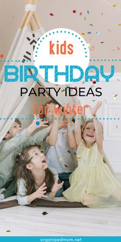 kids celebrating their birthday party with confetti and streamers