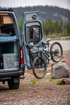 the back end of a van with a bike in it