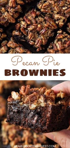 pecan pie brownies with chocolate and walnuts on top