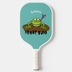 a blue paddle with a frog on it and the words pennsylvania frogs hole written in black