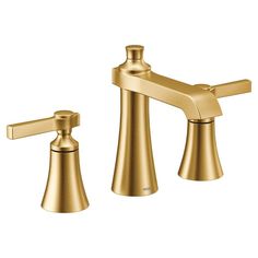 two faucets with gold handles and nozzles on the sides, one is shown