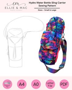 the water bottle sling carrier sewing pattern is shown