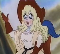 an animated image of a woman with long blonde hair wearing a white dress and holding her hands out