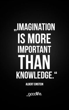 an image with the words, imagination is more important than knowledge albert eisten