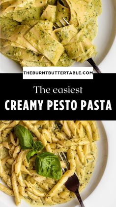 the easy creamy pesto pasta is ready to be eaten