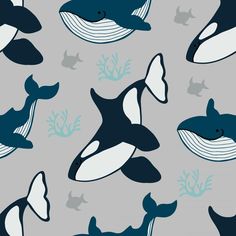 an orca whale pattern on a gray background