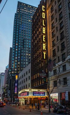 the corner theatre in new york city at dusk