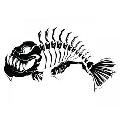 a black and white image of a fish skeleton