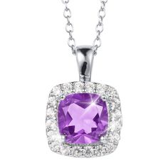 Daniel Steiger Gemfire Sparkle Amethyst Pendant Purple Cushion Cut Fine Jewelry, White Gold Gemstone Square Pendant Jewelry, White Gold Square Pendant With Gemstone, Fine Jewelry With Cushion Cut Amethyst, White Gold Square Pendant Jewelry With Gemstone, Fine Jewelry Cushion Cut Amethyst, White Gold Jewelry With Gemstone Square Pendant, Cushion Cut Amethyst Fine Jewelry, Formal Amethyst Cushion Cut Jewelry