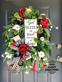 a wreath that says god, the peace that leads us home with flowers on it