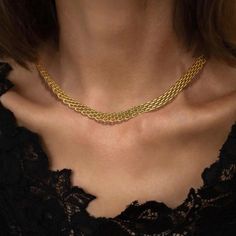 Elevate your ensemble with our Mesh Chain Necklace, featuring an intricate and flexible woven design. This sophisticated piece offers a unique texture and modern elegance, making it perfect for both casual and formal occasions. Add a touch of refined style to your jewelry collection with this versatile and timeless necklace. Made with stainless steel base with a thick layer of high quality 18k gold plating over stainless steel ensuring lasting quality.  This product is waterproof, tarnish-free, sweatproof, and has a 1 Year Warranty.  Although our pieces are Waterproof and tarnish free, we recommend keeping them as dry as possible so they can stay golden and last you many years.   Every order comes with a Nazzar branded custom soft microfiber cloths which can be used to clean and restore sh Elegant Chain Link Choker For Party, Elegant Rope Chain Link Jewelry, Gold Plated Wheat Chain Necklace For Formal Occasions, Formal Gold-plated Wheat Chain Necklace, Formal Gold Plated Wheat Chain Necklace, Elegant Rope Chain Jewelry, Elegant Gold Snake Chain Choker, Elegant Silver Choker With Gold Chain, Elegant Clavicle Chain Link Choker