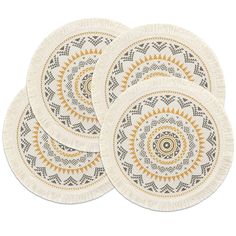 PRICES MAY VARY. 🏵【Material & Size】: These cotton woven placemats made of 45% cotton + 45% polyester + 10% viscose. Diameter of each place mat is 13 inch/ 33cm. Pack of 4. 🏵【 Elegant Design】: Beautiful and romantic mandala pattern, delicate cotton weave and tassel edge, bring you a comfortable and natural feel, update your dining table and kitchen decor. 🏵【Perfect Table Protection】: Our round charming tassel table mats are heat-resistant, non-slip, wear-resistant, washable, effectively preven Cream Placemats, Circle Weaving, Wedding Farmhouse, Dining Wedding, Circle Table, Round Placemats, Mantel Redondo, Woven Placemats, Farmhouse Decoration