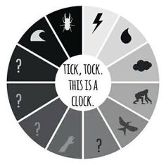 a circle with different types of ticks and other symbols in it, including the words tick, tock, this is a clock