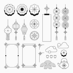 the chinese symbols are drawn in black and white, with an outline style for each element