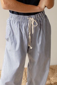 Our signature Pop Pant, crafted with 100% cotton poplin. A year round closet staple, featuring a wide leg fit, customizable rise and drawcord waist. Set it up with — The Pop Button Down or Rib Tank Made in LA Pinstripe Wide Leg Cotton Bottoms, Wide Leg Cotton Pants With Contrast Stripes, Wide Leg Pinstripe Cotton Pants, Cotton Bottoms With Contrast Stripes, Contrast Stripes Cotton Long Pants, Casual Pinstripe Cotton Pants, Relaxed Fit Striped Cotton Bottoms, Relaxed Fit Striped Cotton Pants, Summer Cotton Pinstripe Pants