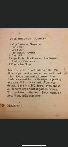 an old recipe for creping crust cobbler