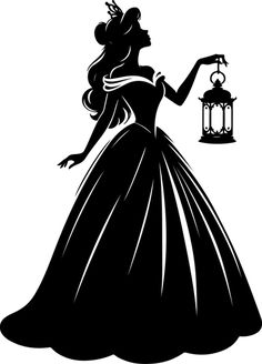 the silhouette of a woman in a dress holding a lantern with a bird on it