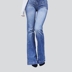 Stay ahead of the fashion game with our 2023 Spring-Summer Collection vintage bootcut jeans. Combining street vibe with a hint of mid-rise retro allure. our jeans are crafted for those who live for fashion. Whether you're out for lunch. or dancing the night away. these jeans will make you look and feel fabulous!Why These Jeans are the Perfect ChoiceOur jeans are textured to bring out the best in you. With an exquisite zipper and button closure. each movement is a testament to your fashion-savvy Mid-rise Medium Wash Flare Jeans, Non-stretch Denim Flares For Fall, Denim Blue Full Length Flare Jeans For Summer, Summer Full-length Denim Blue Flare Jeans, Retro High Rise Stretch Flare Jeans, Retro Stretch High Rise Flare Jeans, Trendy Light Wash Fall Flares, Trendy Mid-rise Medium Wash Flares, Trendy Light Wash Flares For Fall