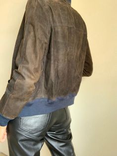 "Vintage Absolutely Unique Genuine Leather Brown Jacket Hand Made Fits XS-S Shoulders 15\" Bust 18\" Length 23\" Sleeves Length 23,5\"" Leather Jacket With Suede Overlays, Casual Leather Jacket With Suede Overlays, Brown Leather Jacket With Suede Overlays, Casual Leather Outerwear With Suede Overlays, Classic Winter Leather Jacket With Suede Overlays, Everyday Leather Jacket For Fall, Everyday Winter Leather Jacket, Casual Everyday Leather Jacket, Classic Leather Jacket With Suede Overlays For Winter