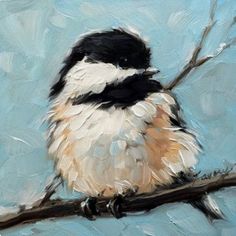 a painting of a bird sitting on a branch