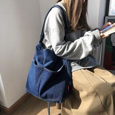 Trendy Fashion Women Denim Crossbody Bag Large Shoulder Shopper Bag Messenger Travel Handbag, Fashion Bags Sixthform Outfits, Hobo Tote Bag, Jeans Bags, Denim Crossbody, Denim Shoulder Bags, Denim Tote Bags, Denim Diy, Denim Tote, Canvas Crossbody Bag