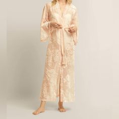 Nwt Maxi Wedding Robe.. Picture Shows Peachy Color But It Is White Feminine Cream Wedding Gown, Elegant Lace Honeymoon Dress, Feminine Wedding Gown, Black Satin Robe, Linen Robe, Belted Robe, Nordstrom Women, Vintage Betsey Johnson, Wedding Robe