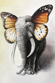 an elephant with a butterfly on its back