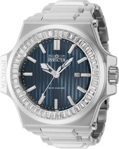 Invicta Akula 43380 Blue Dial Crystal Accent Men's Stainless Steel Watch - 58mm About Product . This beautiful Invicta Akula watch contains a precise Quartz movement in addition to a steel, white case. Its face displays a blue, metal dial protected by a highly resistant Mineral Crystal. This timepiece is completed by a steel, stainless steel band and it offers water resistance of up to 200 m. The vast power of the Akula claims notoriety. This professional Swiss-made master is armed with an impen Mens Invicta Watches, Stainless Steel Band, Steel Watch, Stainless Steel Watch, Swiss Made, Minerals Crystals, Quartz Movement, Stainless Steel Case, Accessories Watches