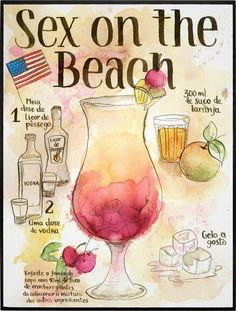 SEX ON THE BEACH Beach Cocktails, Classic Cocktail Recipes, Cocktail Drinks Recipes, Alcohol Drink Recipes, Drinks Alcohol Recipes, Alcohol Recipes, Bar Drinks, Food Illustrations, Mixology