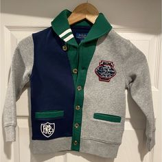 Nwt Boys Polo Ralph Lauren Blue/Green/Grey Sweater Jacket Size 5 Gray Peacoat, Polo Ralph Lauren Kids, Classic Clothing, Polo Ralph Lauren Sweater, Cable Knit Sweater Cardigan, Ralph Lauren Kids, Ralph Lauren Boys, White Polo, Polo Sweater