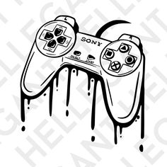 a drawing of a video game controller in black and white